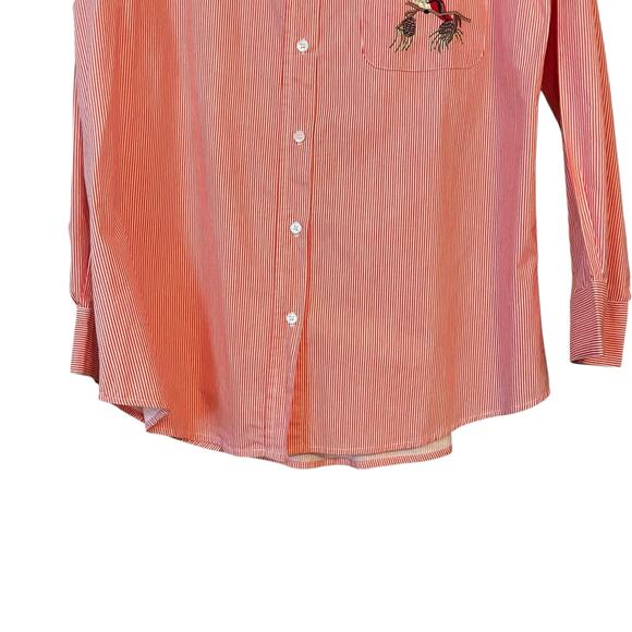 Country Store Catalog Red Striped Shirt M Embroidered Cardinals Cotton Birds - Picture 3 of 9